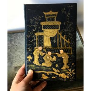 Small Document Holder In Lacquered Wood Gold Decor, Napoleon III