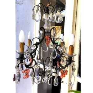 Cage Chandelier With Crystal Drops And Bunches Of Grapes