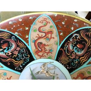 Large Dish In Cloisonne Enamels Japan Meiji Period
