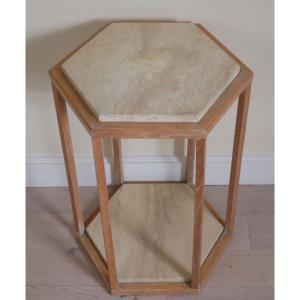 Hexagonal Selette In Limed Natural Wood And Stone