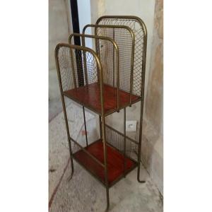Magazine Rack And Wood And Mesh Brass, Circa 1950