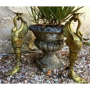 Base In Gilt Bronze Decorated With Swans