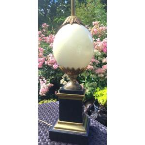 Maison Charles Ostrich Egg Lamp, Gilt Bronze And Marble