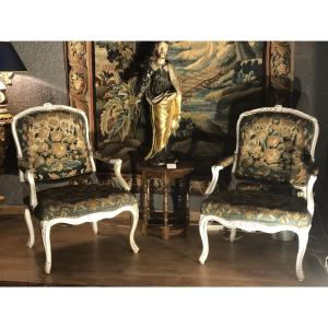 Pair Of Queen Armchairs Louis XV Period Stamped Blanchard Sylvain Nicolas 