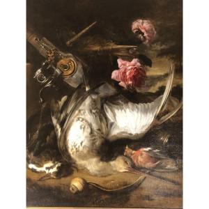 "still Life With Woodcock, Rifle And Roses" French School Of The Early 19th Century