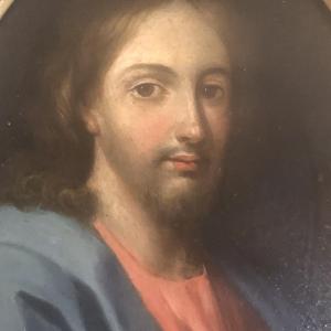 Portrait Of "christ In Bust" Oil On Copper From The 17th Century