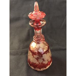 Red And Colorless Bohemian Crystal Bottle, 19th Century