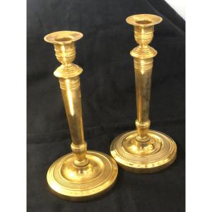Pair Of Chiseled And Gilded Bronze Candlesticks From The Empire Period 