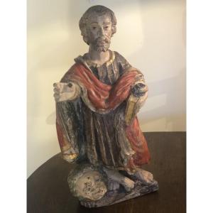 Saint Jerome: French School Of The 18th Century, Polychrome Carved Wood 
