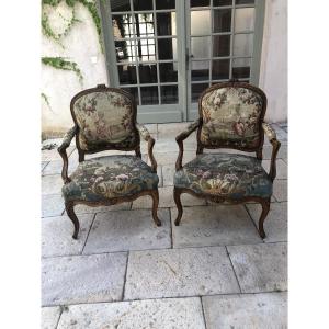 Geny François Noel (1731-1804) ( Assigned To) Pair Of Armchairs To Queen Louis XV In Walnut