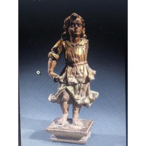 Statue Of A Young Page In Carved, Gilded And Polychrome Wood - 18th Century 