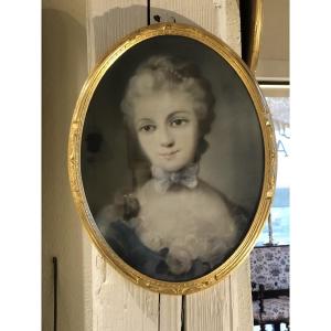 Pastel Portrait Of A Young Woman Of Quality In The Style Of The 18th Century.
