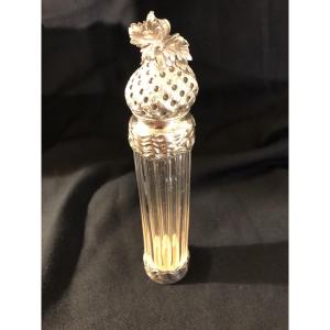 Crystal And Solid Silver Flask Or Alcohol Bottle, Minerva Hallmark