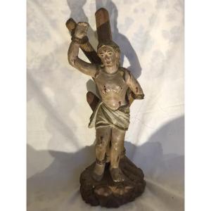 Saint Sebastian: 18th-century Wooden Statue 
