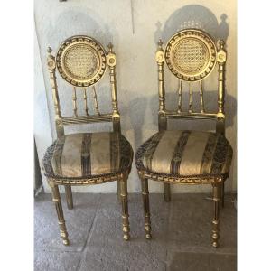 Pair Of Small Louis XVI Style Giltwood Chairs 