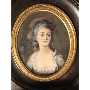 Large Miniature Bust Portrait Of A Young Woman, 19th Century 