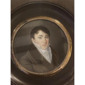 French School - Early 19th Century - Miniature Bust Portrait Of A Young Man 