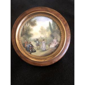 Round Burl Wood Box With Double Removable Lids - 19th Century Miniatures