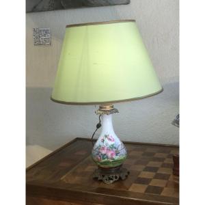 Decorated Porcelain Kerosene Lamp, Late 19th Century