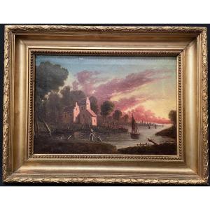 Painting Marine Fisherman And Boats Late Eighteenth Century