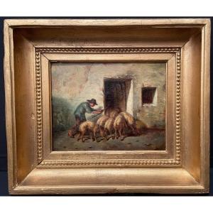 Amusing Small Painting Back To The Pigsty Nineteenth School