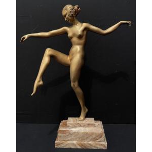 Art Deco Gilt Bronze Nude Dancer By Le Faguays