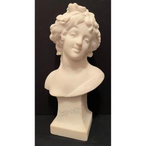 Female Bust Bacchante White Carrara Marble Art Nouveau.
