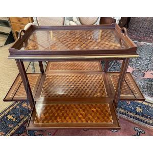 Tea Table Serving Cube Marquetry And Brass Louis XVI Nineteenth Century
