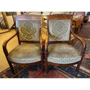 Pair Of Mahogany Empire Armchairs Early Nineteenth Century