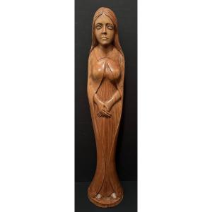 Religious Statue In Carved Wood By Raymond Boterf 1979