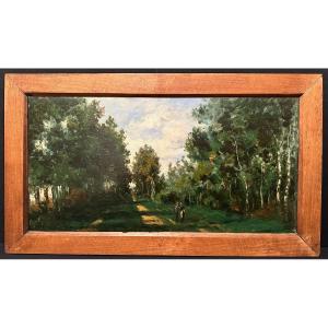 Painting Alley In Montfermeil Barbizon School By Péraire Nineteenth Century