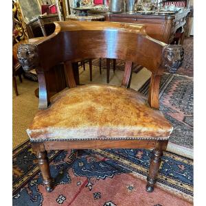 Empire Office Armchair With Lion Heads Nineteenth Century
