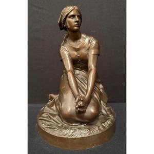 Joan Of Arc In Domrémy  Bronze By Henri Chapu Barbedienne Foundeur  Nineteenth Century