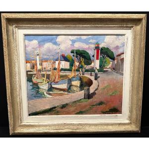 Marine Painting The Lighthouses Of The Port Of La Rochelle By R Barraud