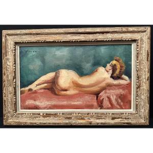 Nude Painting Of Woman On Red Divan By Charles Picart Le Doux