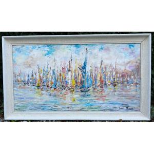 Large Marine Regatta Painting By  Jean Dupas