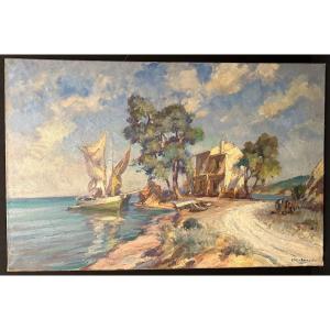 Marine Painting Return From Fishing In The Mediterranean By Gaston Leenaerts