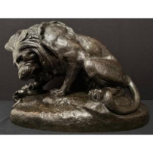 Important Bronze Lion With Snake Or Lion Of The Tuileries By Antoine Louis Barye Late 19th Century