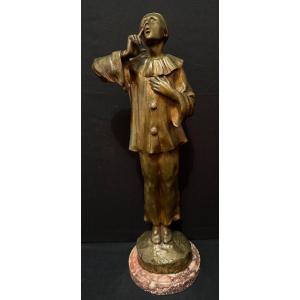 Art Deco Bronze Pierrot By Loyer Around 1925