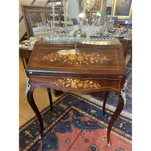 Sloping Lady's Desk Marquetry Louis XV Style Napoleon III Period XIXth Century