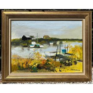 Michel Jouenne Large Painting The Port Of Vendée