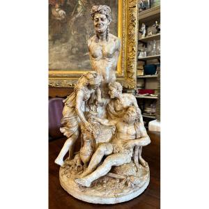 Important Terracotta Sculpture The Libations Of Bacchus 19th Century School In Manne Of Clodion