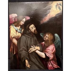 Oil On Copper Saint François d'Assise Receive The Stigmata French School 17th Century