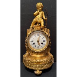 Gilt Bronze Clock With Cupid Decor, Napoleon III Period, Mid-19th Century