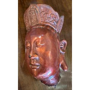 Vietnam Nha-ba-tha Head Of A Divinity In Gold-burnished Lacquered Wood, 19th Century