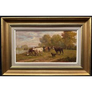 Painting Herd Of Cows By The Painter Of La Rochelle Eugène Fromentin 19th Century 