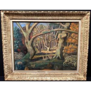 Painting Autumn In The Forest Of Chizé By Gérard Arnaud 1952