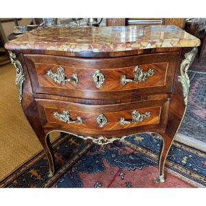 Small Louis XV Parisian Marquetry Chest Of Drawers, 18th Century