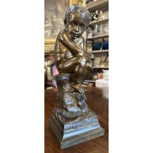 Bronze Sculpture With Two Patinas "first Thrill" By Marioton 1906 Pallier Foundryman