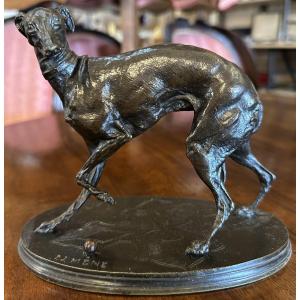 Bronze Sculpture Jiji Dog Greyhound With Ball By Pierre-jules Mêne 19th Century